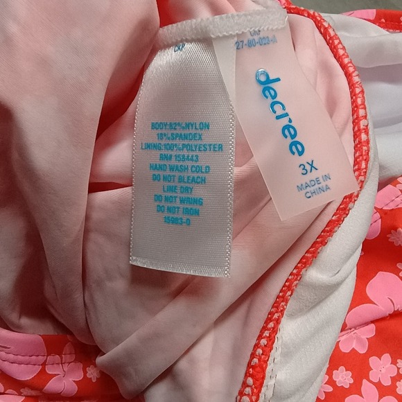 Decree Pink Red Floral Tankini Halter Top Swimsuit Bikini Size 3x - Picture 5 of 9